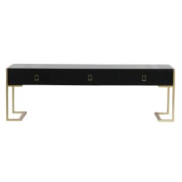 DKD Home Decor Mesa Centro Glam Negro de Madera y Metal 150x36x48 cm con 3 Cajones Desmontable