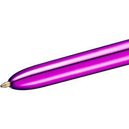 Bic Bolígrafo 4 Colores Shine Silver Cuerpo Blanco-Morado Metálico Caja 12 Ud