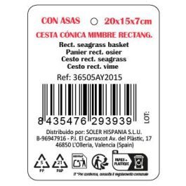 Inde Cesta Cónica Mimbre Recubierta con Asa 20 cm x 15 cm x 7 cm (18 Unidades)