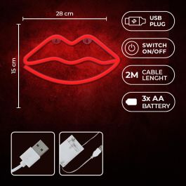 Forever Lámpara Neon LED Lips Red - Decoración Iluminación LED para Pared, USB o Pilas AA