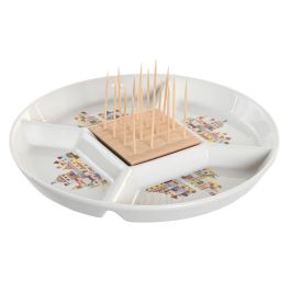 DKD Home Decor Blue red bird Aperitivo Mediterraneo Gres y Bambú Multicolor Natural 23.5x23.5x7 cm Precio: 10.50000006. SKU: S3044677