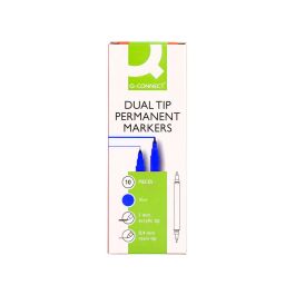 Rotulador Q-Connect Marcador Permanente Doble Punta Color Azul 0,4 mm Y 1 mm 10 unidades