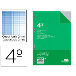 Liderpapel Recambio Cuarto 100 Hojas 60gr Milimetrado 2mm Sin Margen 6 Taladros Precio: 1.49999949. SKU: B155C7CNCP