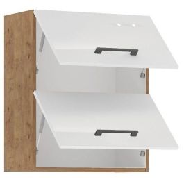 ROCK - Columna - Roble Lancelot y melamina blanco brillo - 60 cm - 2 puertas basculantes ROCK - Columna - Roble Lancelot y melamina blanco brillo - 60 cm - 2 puertas basculantes