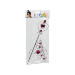 Tiara Plateada Con Corazones Y Varita Fucsia Para Princesa Infantil