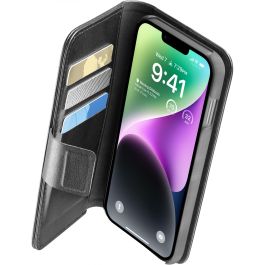 Cellularline Book Agenda Funda Folio para iPhone 14 Plus, 6.7", Piel Sintética, Negra, con Soporte, Cierre Magnético y Bolsillos para Tarjetas