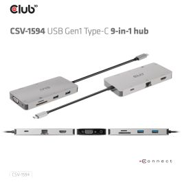 Club3D CAC-1589 USB-C 9in1-HUB HDMI/VGA/2xUSB/USB-C/RJ45/SD PD100W