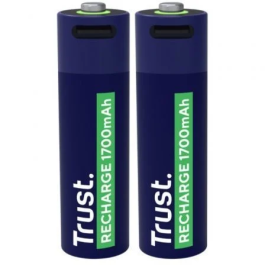 Trust Pack de 2 Pilas AA Recargables 25584 USB-C 1700 mAh Duraderas Sostenibles