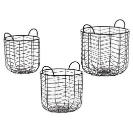 Giftdecor Set 3 Cestos Metálicos Redondos Negro con Asas - 40x40x42.5 cm, 35x35x38.5 cm, 30x30x35 cm Precio: 40.94999975. SKU: S3609029