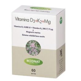MEDNAT Vitamina D3 + K2 + Magnesio marino para huesos – Colecalciferol y Menaquinona 7 – 60 perlas Precio: 21.5000005. SKU: B1BYBSEZE8
