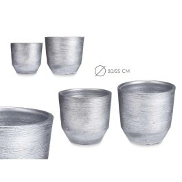 Set 2 Macetas Ceramica Rayas 20 25Cm Plata Ibergarden Set 2 Macetas Ceramica Rayas 20 25Cm Plata Ibergarden