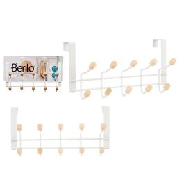 Percha Metal 10 Ganchos Madera Blanco Berilo 35x17x15cm (6 Unidades)