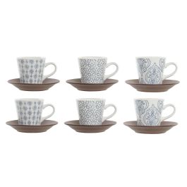 DKD Home Decor Taza Café Arabe Colección Blue Lianfeng Gres Azulejos Azul Marron Blanco Set 6 Piezas 15x30x14 cm