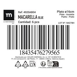 Plato Macarella Blue 16 cm - Inde (24 Unidades) Plato Macarella Blue 16 cm - Inde (24 Unidades)