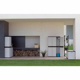 Plastiken Armario Alto de Almacenamiento 2 Puertas 4 Estantes Gama Titanio 70x44x176 cm Beige y Negro Interior y Exterior