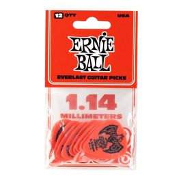 Ernie Ball Púas Everlast de Delrin Rojas 1,14 mm - Antideslizantes, duraderas y de colores vibrantes (12 Unidades)