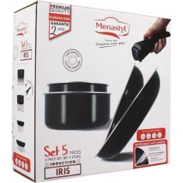 Batería de cocina - Inducción - MENASTYL - 6020437 - Aluminio antiadherente - 5 piezas - Mango extraíble - Negro Batería de cocina - Inducción - MENASTYL - 6020437 - Aluminio antiadherente - 5 piezas - Mango extraíble - Negro