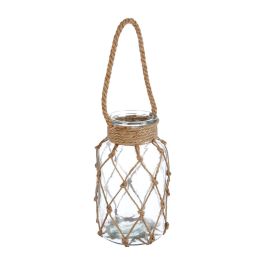 Atmosphera Portavelas con cuerda de rafia, yute y cristal, 26x15.5cm Precio: 13.89000019. SKU: S7908580