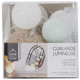 Home Deco Factory Guirnalda Luz 10 Led Azul/Beig, Decoración de Ambiente con Bolas, 192cm