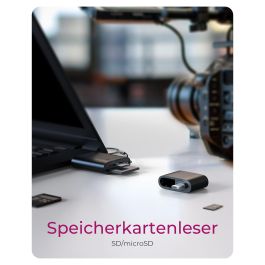 ICY BOX IB-CR204-CU3 Lector de Tarjetas 2 en 1 USB 3.2 Gen 1 para SD, MicroSD, SDXC, SDHC hasta 2 TB, 170 MB/s, Negro