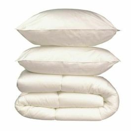 Set de Cama de Microfibra Blanco - 1 Edredón 240x260 cm (400 gr/m²) + 2 Almohadas 60x60 cm (500 gr/m²) 100% Poliéster Fabricación Francesa