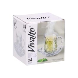 Vivalto Juego de 4 Tazas de Vidrio Transparente Rombos con Plato a Juego, 125 ml - Medidas 12x9x12 cm (12 Unidades) Vivalto Juego de 4 Tazas de Vidrio Transparente Rombos con Plato a Juego, 125 ml - Medidas 12x9x12 cm (12 Unidades)