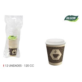 Set de 12 vasos de cartón café con tapa y agujero 120 ml - Algon (18 Unidades) Precio: 13.89000019. SKU: B12NQBFD73