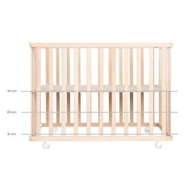 Roba Jumbotwins Parque para bebés de madera maciza natural, altura ajustable 3 niveles, con ruedas con freno, tapete patrón elefante incluido