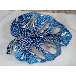 DKD Home Decor Centro de Mesa Balinés Hoja Verde Azul de Cristal y Resina 36x45x9 cm (Pack 2 Unidades)