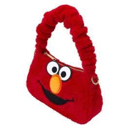 Loungefly Bolso Elmo Barrio Sésamo de Peluche con Piel Vegana, Asa Superior y Bandolera Ajustable