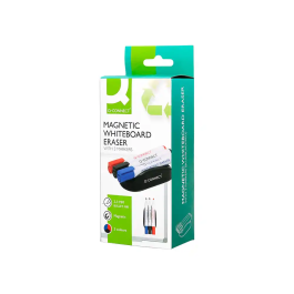 Q-connect Borrador Magnético para Pizarra Blanca con 3 Rotuladores Azul, Negro y Rojo