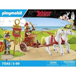 PLAYMOBIL 71543 Astérix: Cuadriga Romana de Brutus y Caballos Blancos – Set de Juego de Carro de Combate del Mundo de Astérix y Obélix