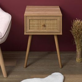 Home Deco Factory Mesita de Noche con Cajón Bali, Madera y Ratán, Estilo Balinés, 39x39x55.4 cm