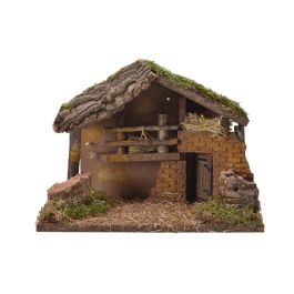 Decoris Casa para Belén con LED y Musgo, Temporizador 6h, Cable Transparente, 32x16x24cm