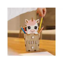 Wondee Cubilete Portalapices Personalizable Unicornio Madera Infantil 10x19cm