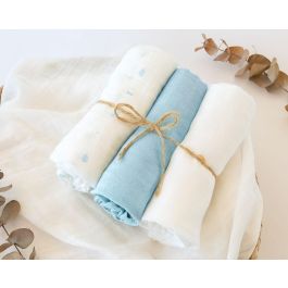 KioKids Set 3 Muselinas Azul, Blanco y Estampado 70x70 cm Precio: 11.49999972. SKU: B12PA3ZAFM