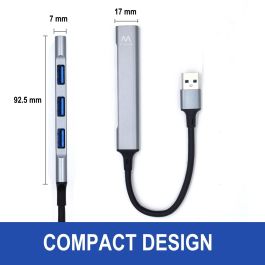 Ewent Hub Slim EW1144 4 Puertos USB 3.2 Gen 1 y 2.0, Diseño Compacto