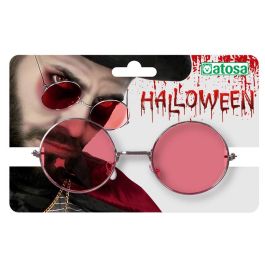 Gafas Redondas Halloween con Lentes Rojas - Diseño Metálico para Disfraces de Vampiros y Demonios