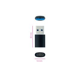 Nanocable 10.02.0012 Adaptador USB 3.1 USB-A Macho a USB-C Hembra para Carga y Datos, Función OTG, Plug & Play, Negro