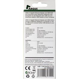 Inter-Tech IT-310 Hub USB 3.0 de 3 Puertos con RJ45 Gigabit LAN y Ethernet Pasivo Negro