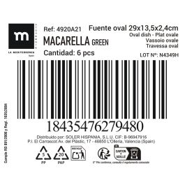 Fuente Oval Macarella Green 29x13.5x2.4 cm - Inde (24 Unidades) Fuente Oval Macarella Green 29x13.5x2.4 cm - Inde (24 Unidades)