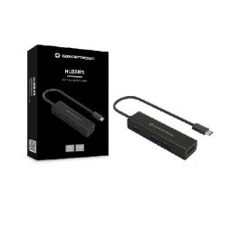 Conceptronic Hub USB Tipo C HUBBIES07B - 4 Puertos USB 3.0, Aluminio, Compatible con MacBook, Chromebook Pixel