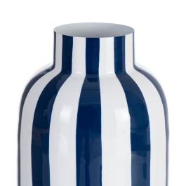 Jarrón Rayas Azul Metal Decoración 18 X 18 X 30 cm