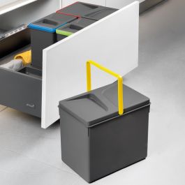 Emuca Kit de contenedores de reciclaje para cajón de cocina Recycle altura 216mm, 2x12litros, Plástico gris antracita