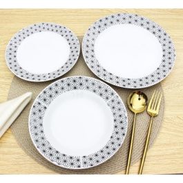 Servicio de mesa 18 piezas en porcelana formas geométricas en blanco y negro Servicio de mesa 18 piezas en porcelana formas geométricas en blanco y negro
