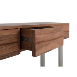 GINER Y COLOMER Consola de Madera de Acacia Natural con 3 Cajones y Patas Metálicas