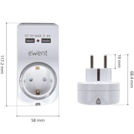 Ewent EW1225 Cargador USB 4 en 1 2.4A con Soporte para Teléfono y Luz Nocturna