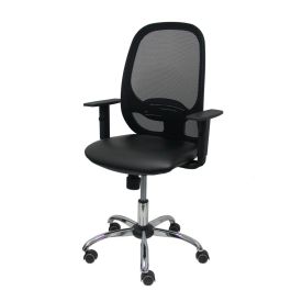 PIQUERAS Y CRESPO Silla Cilanco negra malla negra asiento similpiel negro brazo regulable base cromada PIQUERAS Y CRESPO Silla Cilanco negra malla negra asiento similpiel negro brazo regulable base cromada