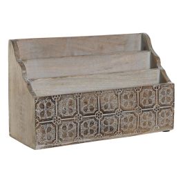 DKD Home Decor Organizador de Madera de Mango Natural Blanco para Cartas Estilo Indio 13x21x32 cm