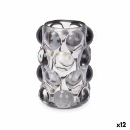 Portavelas Microesferas Gris Cristal 8,4 x 12,5 x 8,4 cm (12 Unidades)